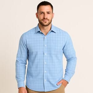 Brooks Brothers blue windowpane plaid men's button down dress shirt 16 1/2-33